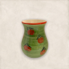 En vas som är rund och mjuk i formen. Grönmelerad bottenfärg med röda dekorationskanter upp till och röda äpplen med gröna kvistar runt om på vasen. Vasen lämpar sig för alla buketter men vi kallar den tulpanvas.